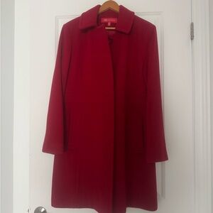 Red wool dress coat by Anne Klein